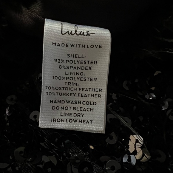 Lulu's Black Sequin One-Shoulder Dress With Feathers XSMALL XS - Picture 4 of 7